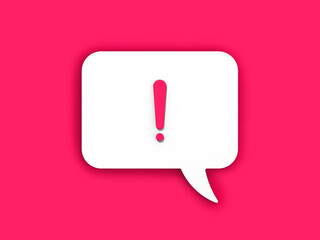 red exclamation mark on a white message board. Alarm signal in the phone. Danger alert. Message on a red background. Horizontal image. 3D image. 3D rendering.