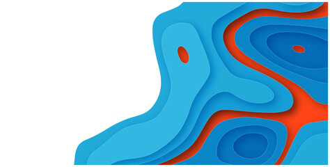 Wavy blue papercut style artwork on white background. Blue 3d papercut artwork - blue wave and empty space for text - Abstract multi layers 3d papercut background.