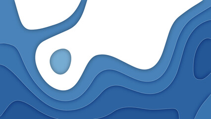 Wavy blue papercut style artwork on white background. Blue 3d papercut artwork - blue wave and empty space for text - Abstract multi layers 3d papercut background.