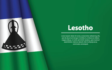 Wave flag of Lesotho with copyspace background. - obrazy, fototapety, plakaty