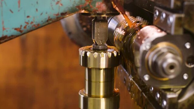 Cogwheel industrial piston rotating in factory engine