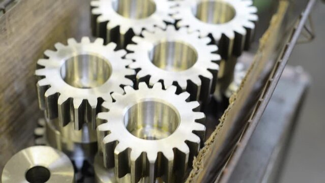 Cogwheel industrial piston rotating in factory engine
