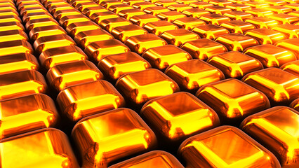 Golden technology background, gold metallic pattern, modern shiny metal design useful for wallpaper, 3d render illustration.