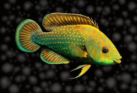 Small yellow fish called thalassoma pavo, ornate wrasse. Generative AI