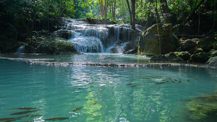 Erawan beautiful waterfall in Kanchanaburi Thailand - 554431700