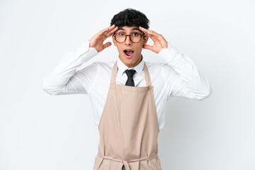 Restaurant Argentinian waiter isolated on white background with surprise expression