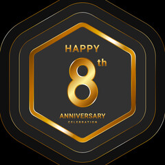 8th Anniversary. Golden Anniversary With Hexagon Style For Celebration Event. Logo Vector Illustration