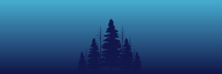 tree silhouette in fog sunrise landscape vector illustration good for web banner, ads banner, tourism banner, wallpaper, background template, and adventure design backdrop	