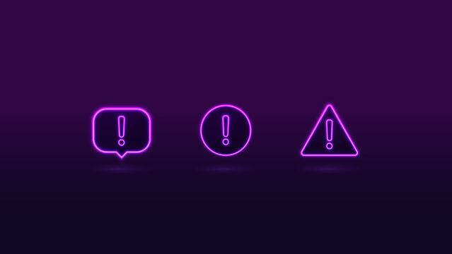 Collection of warning purple neon warnings symbols
