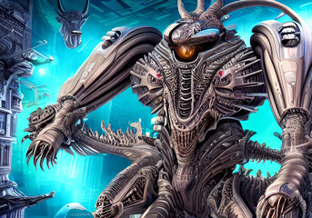 Scifi monster,alien planet ,fantasy place, game background,3d,