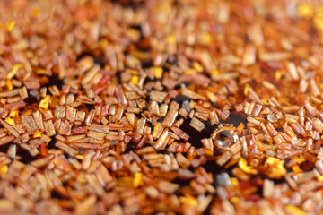 Brews Rooibos close up, a traditional drink in South Africa. Organic tea. Selective focus