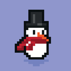 Fototapeta premium Pixel art snowman with a hat