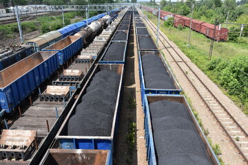 Fototapeta węgiel, transport, wagon, skład, kolejowy, PKP, zaopatrzenie, surowiec,  obraz