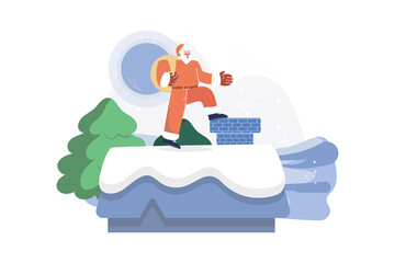Santa entering in the chimney of the house