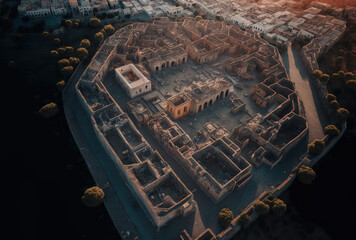 Italy's Pompei. Drone shot aerial image of the old city during the summer. Generative AI