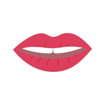 Woman red lips. Open mouth with teeth. Hand drawn doodle style. Template for poster, banner, card, print