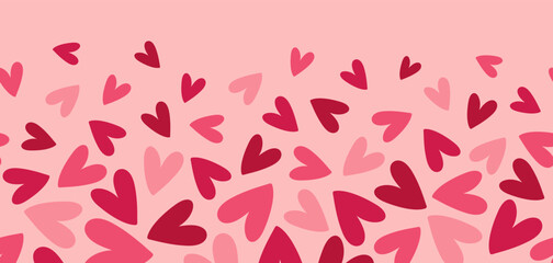 Fototapeta na wymiar Abstract seamless pattern with pink and red hearts on pink background. Hand drawn doodle style. Great for Valentine's Day, Wedding, Mother's Day