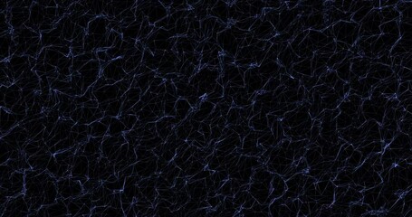 An abstract background of blue short segments that move over time on a black background. A shimmering grid that evolves over time.