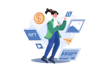 NFT Trading Illustration concept on white background