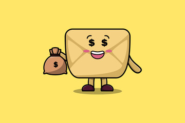 Cute cartoon Crazy rich Envelope with money bag shaped funny in modern design illustration