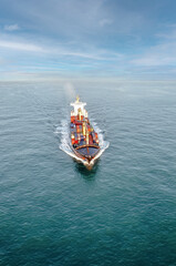 Magnificent aerial view of container transport by boat