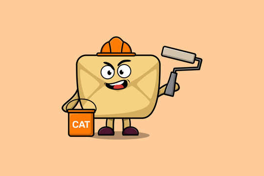 Cute cartoon Envelope as a builder character painting in flat modern style design illustration