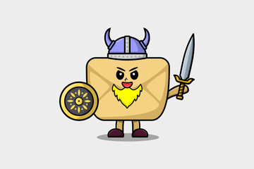Cute cartoon character Envelope viking pirate with hat 