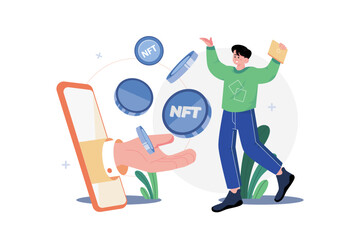 Digital Token NFT Illustration concept on white background