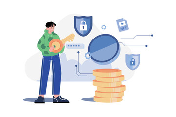 Security Token NFT Illustration concept on white background
