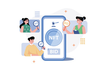NFT Art BID Illustration concept on white background