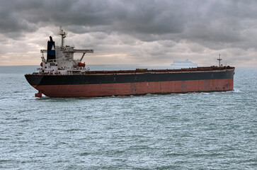 Magnificent aerial view of the transport of minerals, or coal by boat