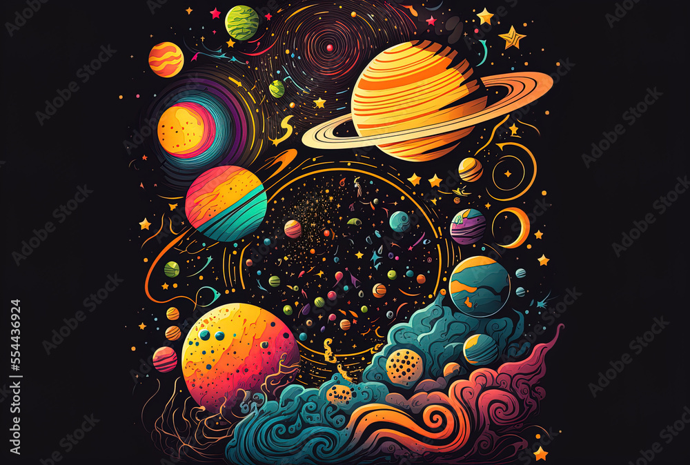 Sticker background with hand drawn colorful space. generative ai