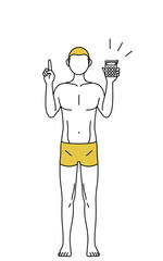 電卓を持って指さす下着姿の男性、脱毛やメンズエステのイメージ