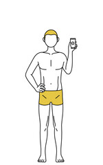 仕事でスマホを使う下着姿の男性、脱毛やメンズエステのイメージ