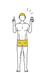 スマホのセキュリティ対策をする下着姿の男性、脱毛やメンズエステのイメージ