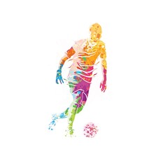 Obraz na płótnie Canvas Soccer player in action with ball, colorful illustration 