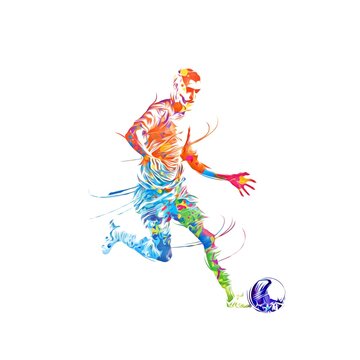 soccer player with ball, colorful abstract illustration 