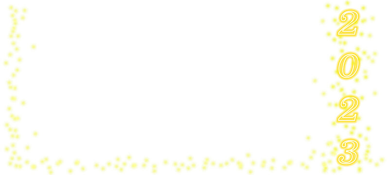 Illuminate 2023 Numbers New year Bright Glowing Gold Neon Light On Transparent Background With Sparkle Dots Frame. PNG Image