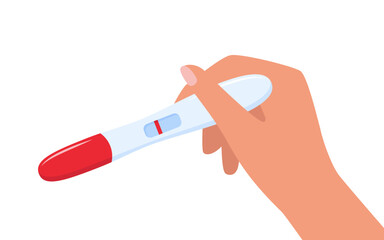 Pregnancy test with one line in woman's hand. Negative pregnancy test result. Planning a baby, motherhood, healthcare. Vector illustration.