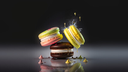 Colorful macarons cakes. Small French cakes. generative ai