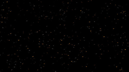 Shattered and broken glass shards flying through the air on black background copy space. Festive background for advertising, congratulations, text, mother day, Valentine, Christmas.