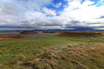 Skutustadagigar pseudo craters near Myvatn lake, Iceland