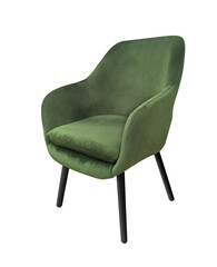 Green color plush chair isolated. A designer interior object ona transparent background.