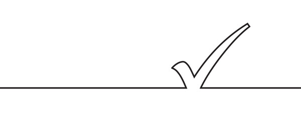 Continuous line drawing of check mark on white background. Vector illustration