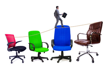 Promotion concept with businessman and chairs
