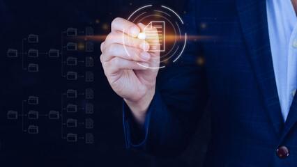 Document Management System (DMS), Online documentation database and process automation to efficiently manage files, knowledge and documentation enterprise with ERP. Corporate business technology.