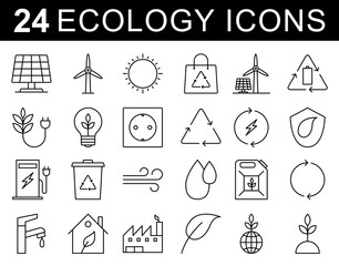 cology flat icons set collection. Pictogram for web. Eco minimal thin line web icon set. Vector illustration.