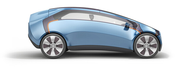 Electric future concept car view side. 3d rendering with soft falling shadows on a transparent background