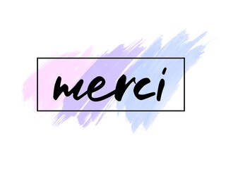 Merci Card. Hand Written Lettering for Title, Heading, Photo Overlay, Wedding Invitation, Thank You Message.