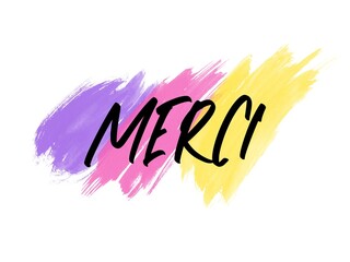 Merci Card. Hand Written Lettering for Title, Heading, Photo Overlay, Wedding Invitation, Thank You Message.